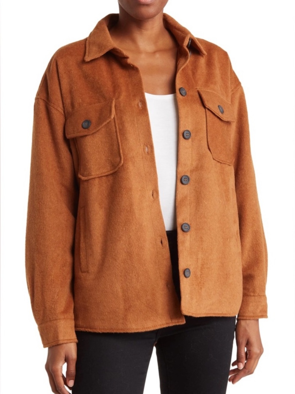 Thread & Supply rust cognac brown button up shacket soft classic sweater jacket